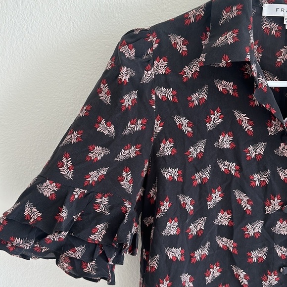 Frame Printed Button-Front Ruffle Sleeve Silk Shirtdress - Picture 5 of 10